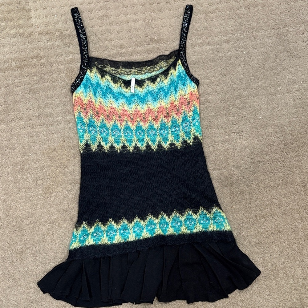 IISLI colorful knit dress with black skirt- S